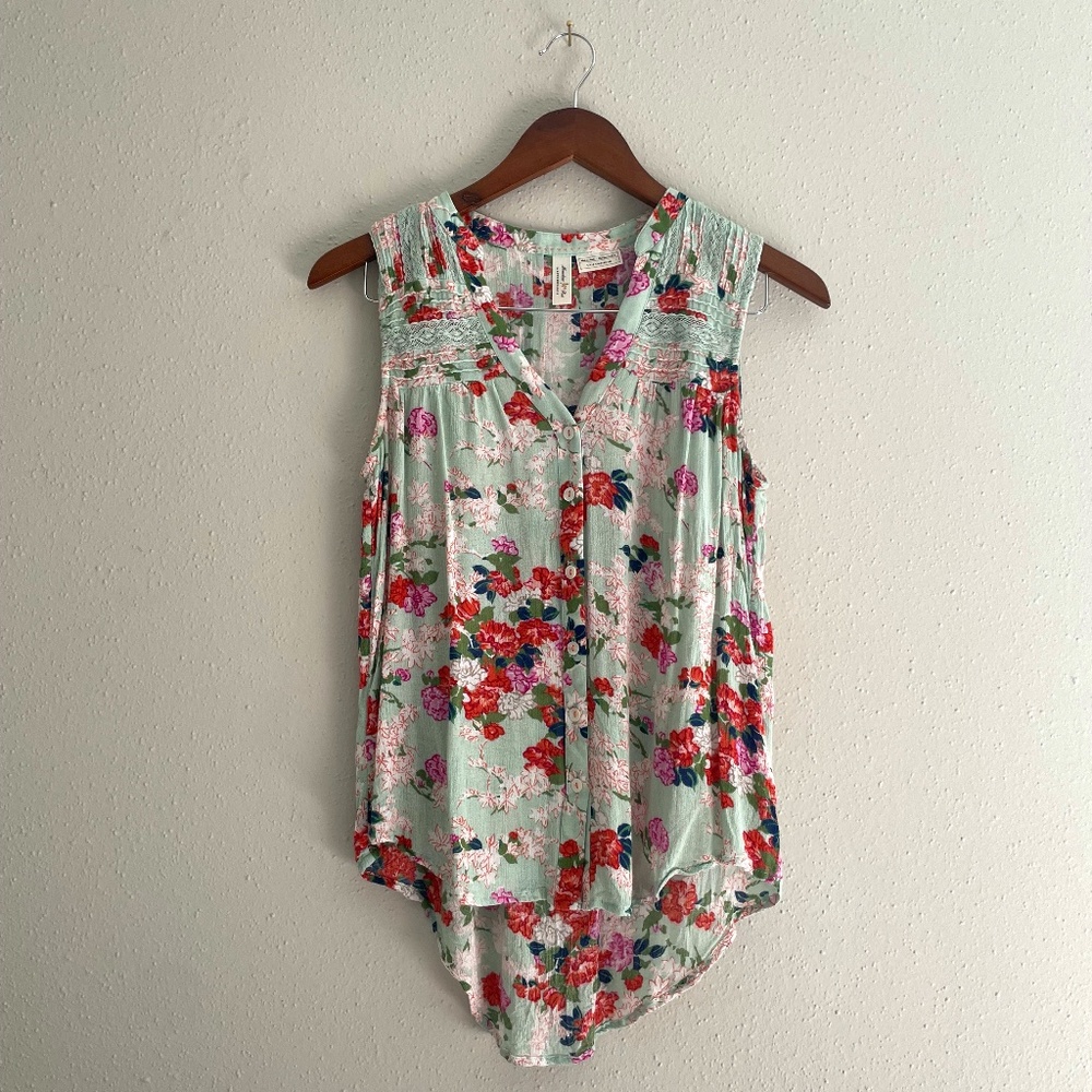 Anthropologie Floral + Lace Sleeveless Blouse